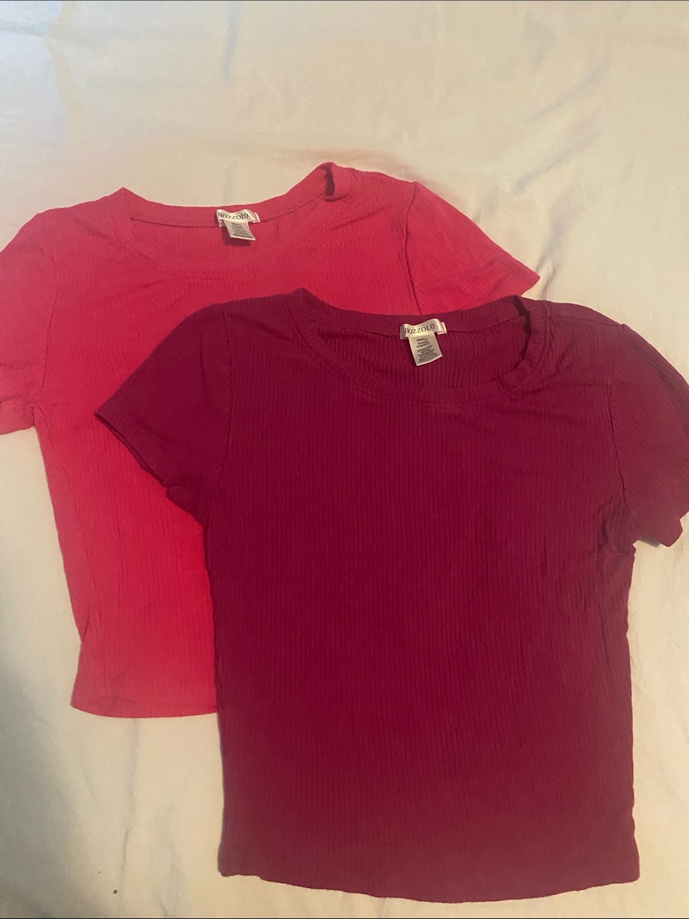 Bozzolo Girls Ribbed Short Sleeve Tee Set - Pink & Burgundy